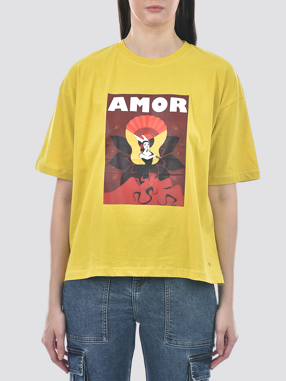 Numero Uno Women Yellow Round Neck Oversize Fit T-Shirt